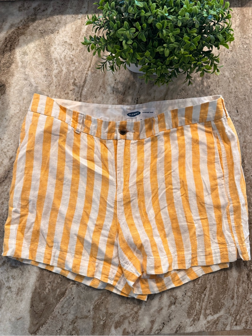 Old Navy Yellow & White Striped Linen Blend Shorts